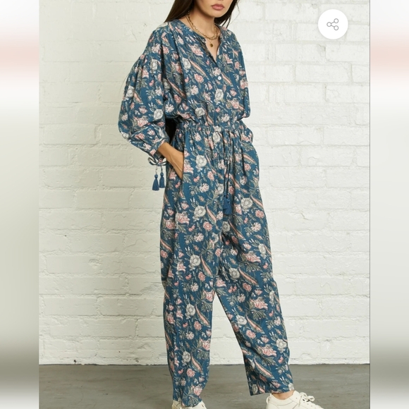 Anthropologie dRA Messi Jumpsuit Size Small Blue Floral Oversized - Picture 13 of 13